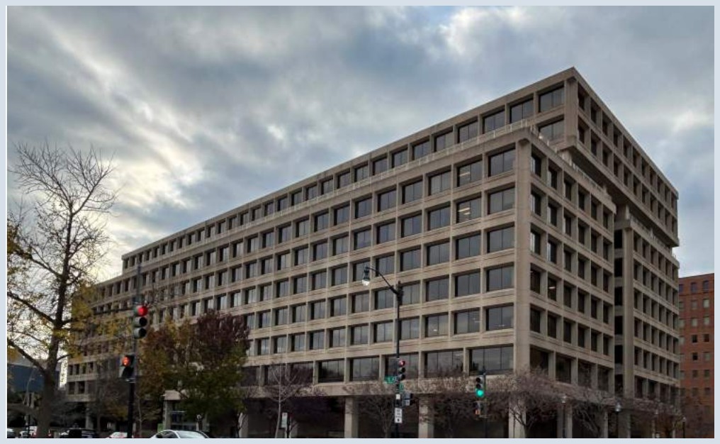 Existing office building at 450 Fifth Street NW viewed from Fifth Street